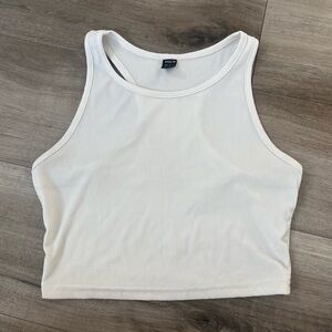 white ribbed cropped scoop tank top
